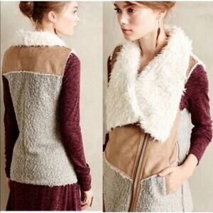 Anthropologie Women's Wool Sherpa Vest Size Large Neutral Fall Winter